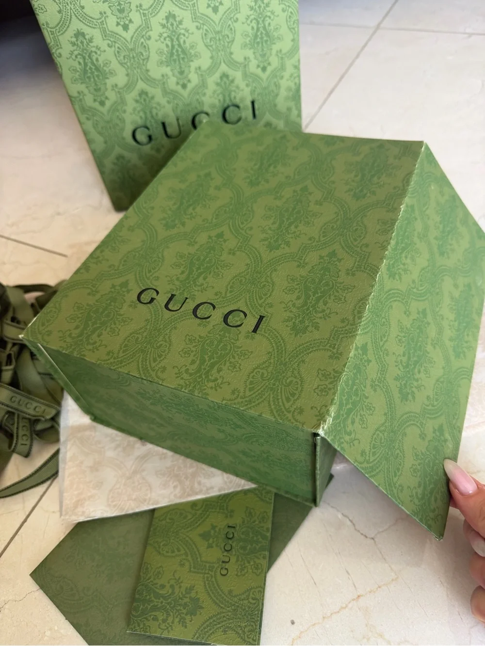 2 authentic Gucci Green Gift Box and Accessories Set